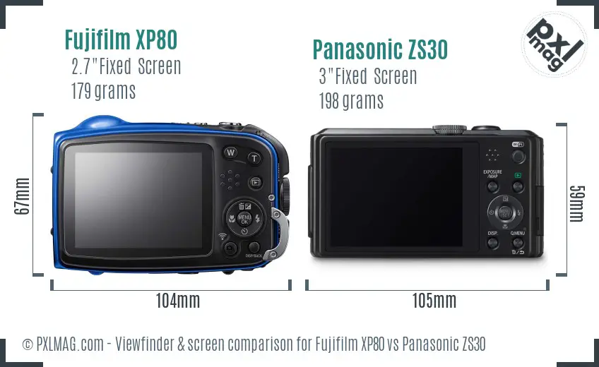 Fujifilm XP80 vs Panasonic ZS30 Screen and Viewfinder comparison