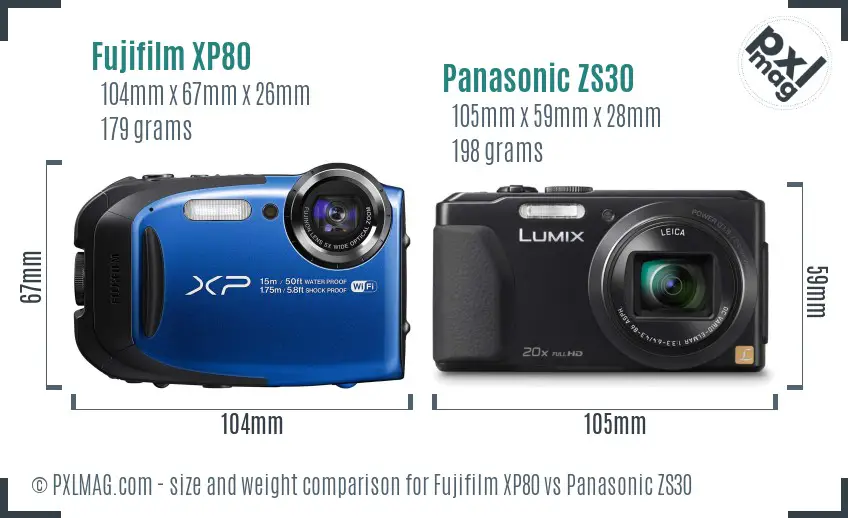 Fujifilm XP80 vs Panasonic ZS30 size comparison