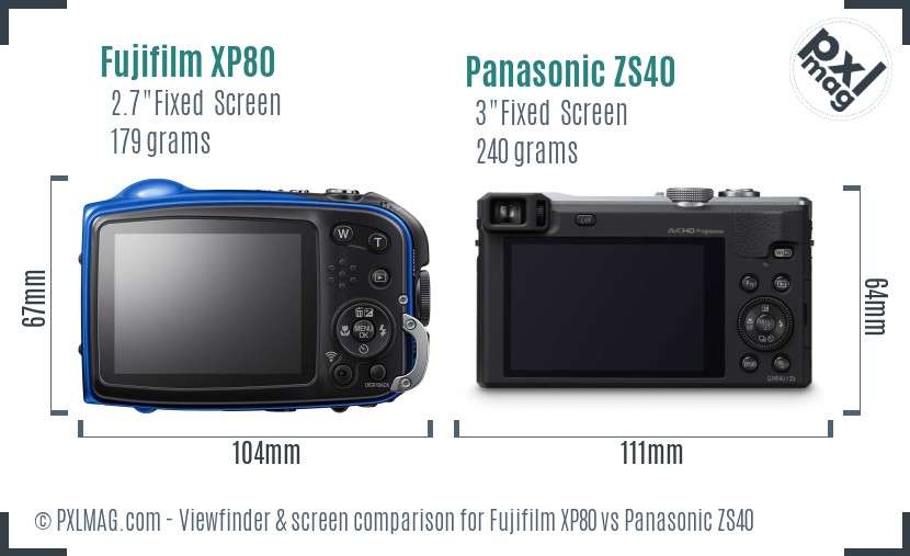 Fujifilm XP80 vs Panasonic ZS40 Screen and Viewfinder comparison