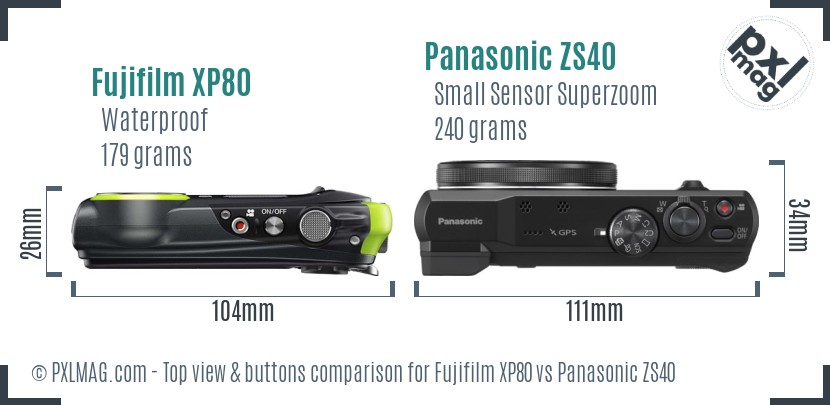 Fujifilm XP80 vs Panasonic ZS40 top view buttons comparison