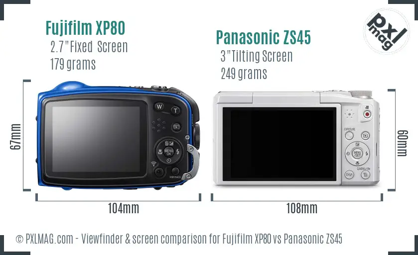 Fujifilm XP80 vs Panasonic ZS45 Screen and Viewfinder comparison