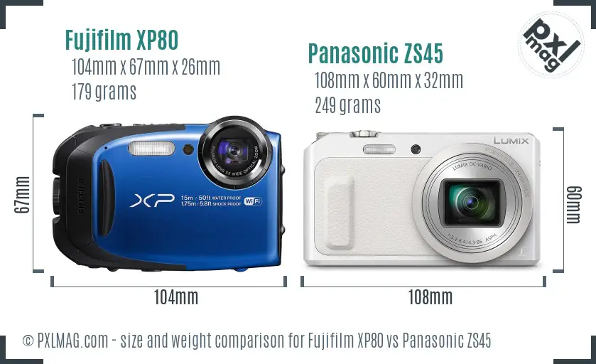 Fujifilm XP80 vs Panasonic ZS45 size comparison