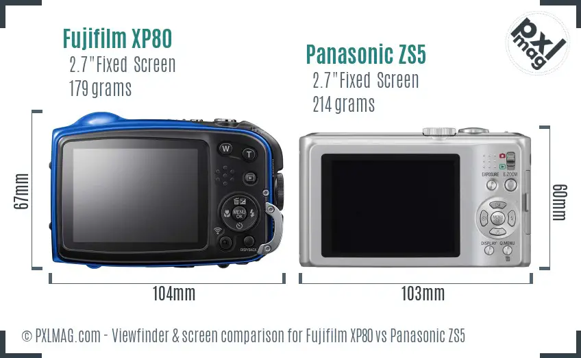 Fujifilm XP80 vs Panasonic ZS5 Screen and Viewfinder comparison