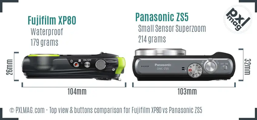 Fujifilm XP80 vs Panasonic ZS5 top view buttons comparison