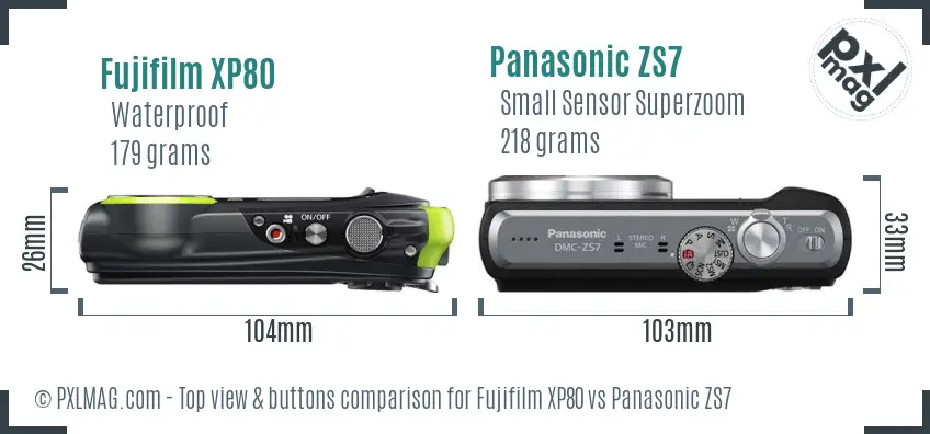 Fujifilm XP80 vs Panasonic ZS7 top view buttons comparison