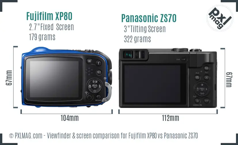 Fujifilm XP80 vs Panasonic ZS70 Screen and Viewfinder comparison