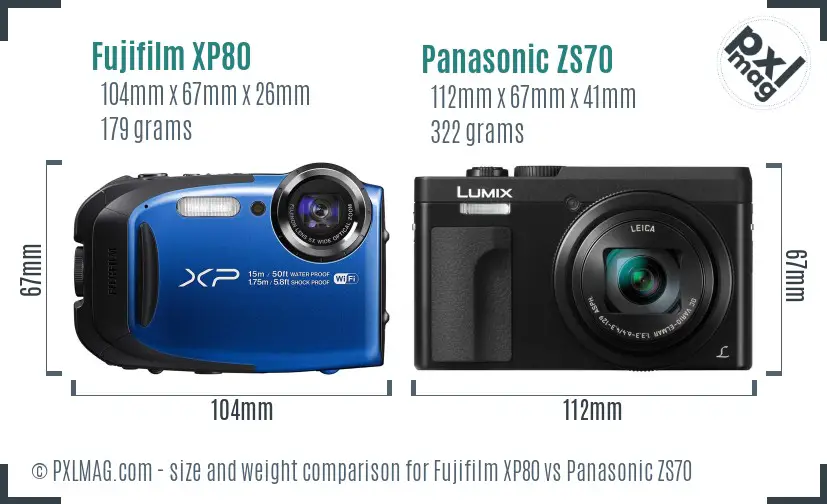Fujifilm XP80 vs Panasonic ZS70 size comparison