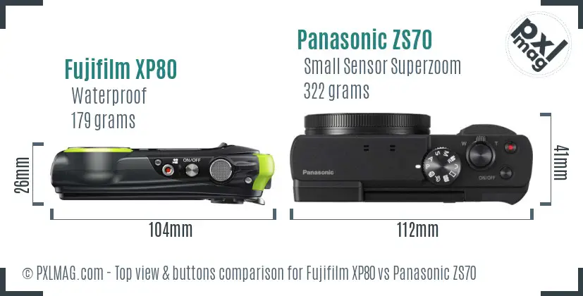 Fujifilm XP80 vs Panasonic ZS70 top view buttons comparison