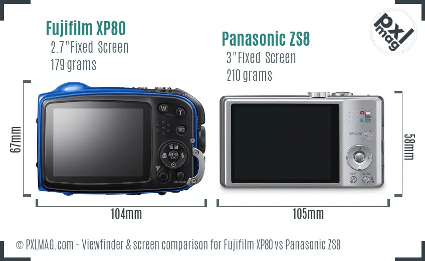 Fujifilm XP80 vs Panasonic ZS8 Screen and Viewfinder comparison
