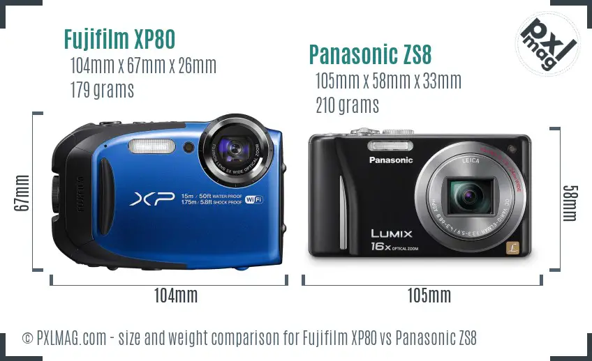 Fujifilm XP80 vs Panasonic ZS8 size comparison
