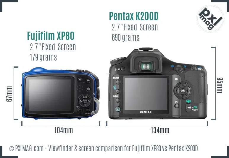 Fujifilm XP80 vs Pentax K200D Screen and Viewfinder comparison