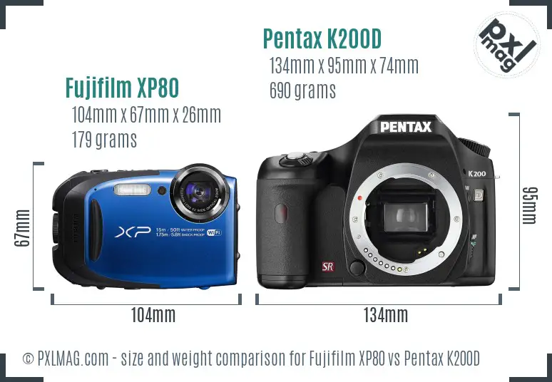Fujifilm XP80 vs Pentax K200D size comparison