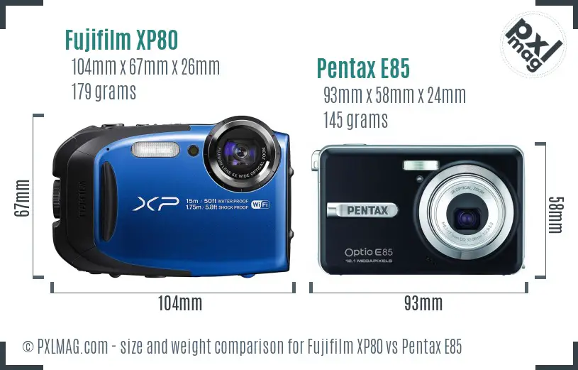 Fujifilm XP80 vs Pentax E85 size comparison