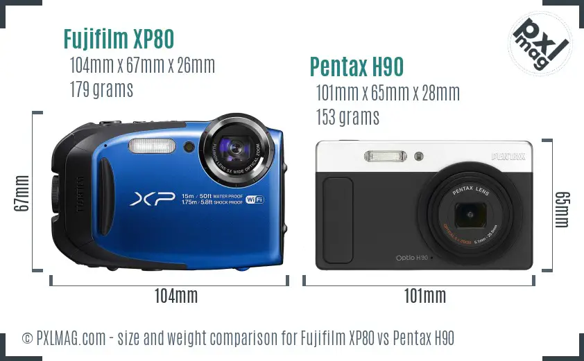 Fujifilm XP80 vs Pentax H90 size comparison