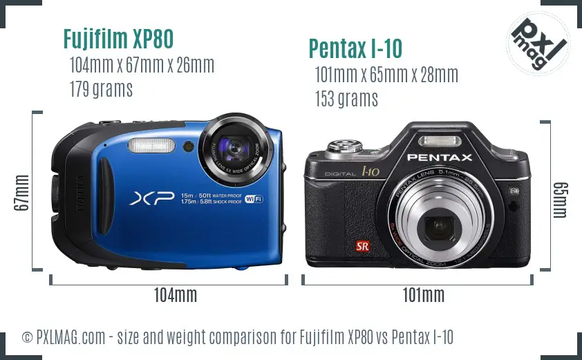 Fujifilm XP80 vs Pentax I-10 size comparison