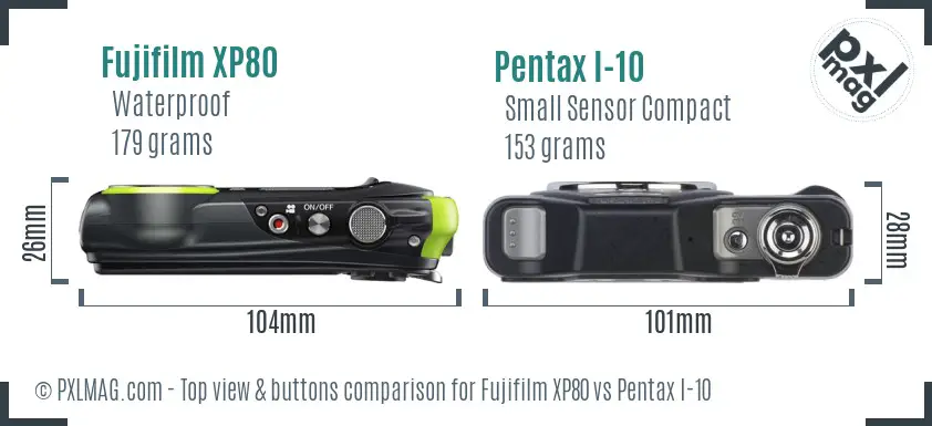 Fujifilm XP80 vs Pentax I-10 top view buttons comparison