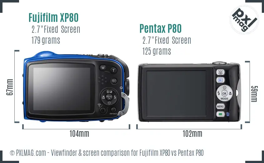 Fujifilm XP80 vs Pentax P80 Screen and Viewfinder comparison