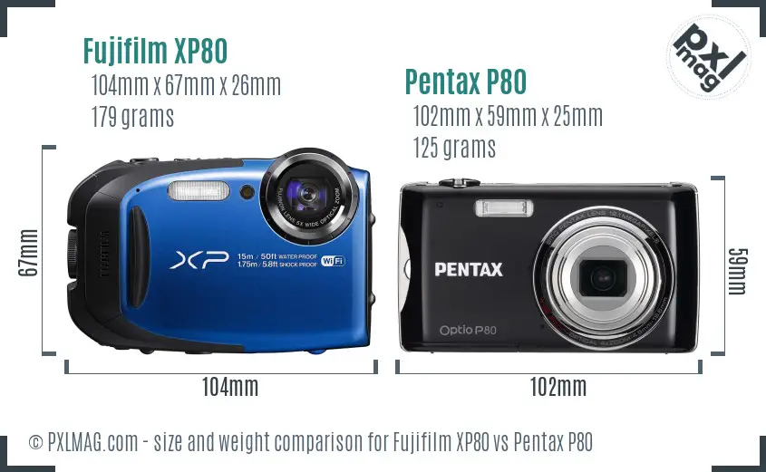 Fujifilm XP80 vs Pentax P80 size comparison