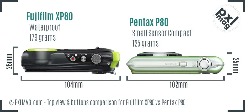 Fujifilm XP80 vs Pentax P80 top view buttons comparison