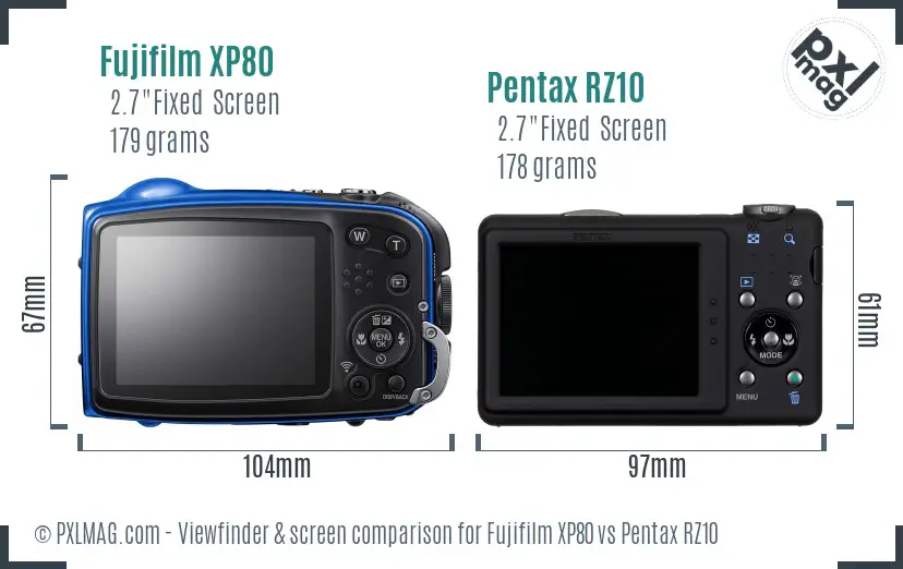 Fujifilm XP80 vs Pentax RZ10 Screen and Viewfinder comparison