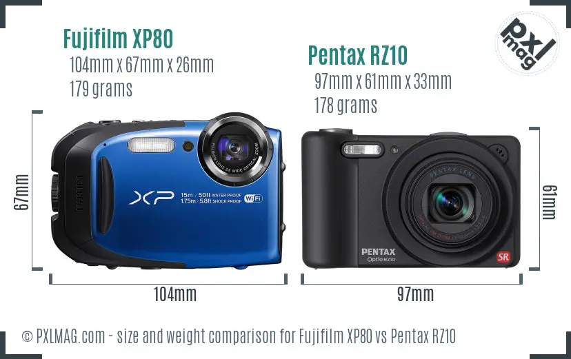 Fujifilm XP80 vs Pentax RZ10 size comparison