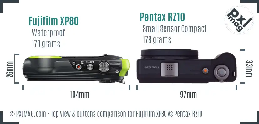 Fujifilm XP80 vs Pentax RZ10 top view buttons comparison