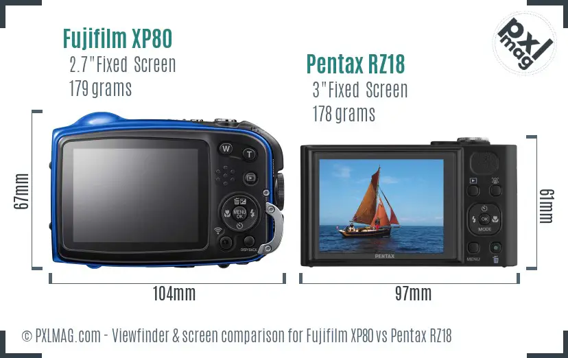 Fujifilm XP80 vs Pentax RZ18 Screen and Viewfinder comparison
