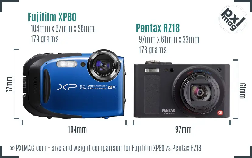 Fujifilm XP80 vs Pentax RZ18 size comparison