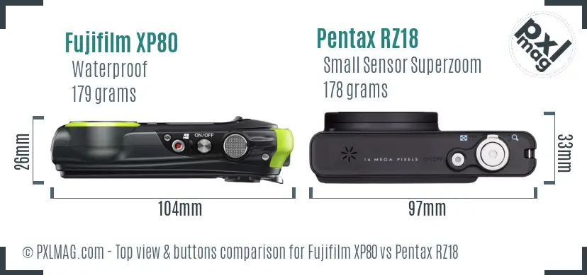 Fujifilm XP80 vs Pentax RZ18 top view buttons comparison