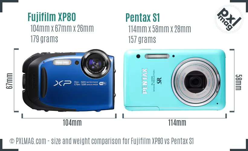 Fujifilm XP80 vs Pentax S1 size comparison