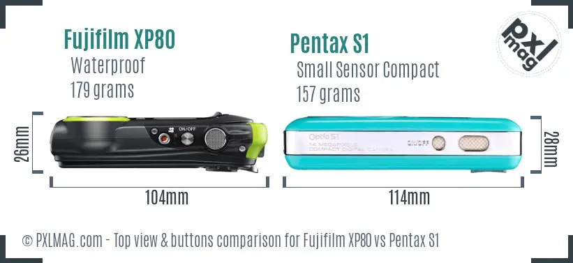 Fujifilm XP80 vs Pentax S1 top view buttons comparison