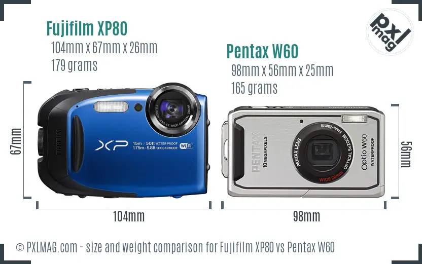 Fujifilm XP80 vs Pentax W60 size comparison