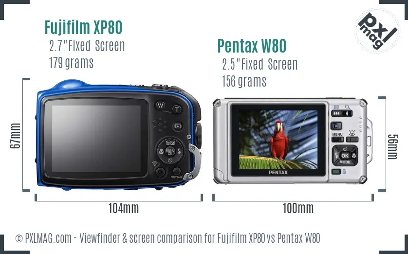 Fujifilm XP80 vs Pentax W80 Screen and Viewfinder comparison