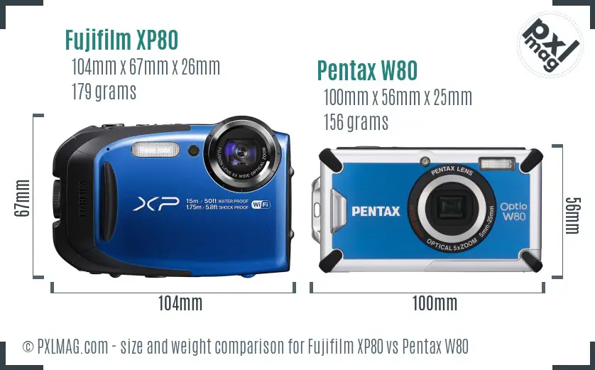 Fujifilm XP80 vs Pentax W80 size comparison