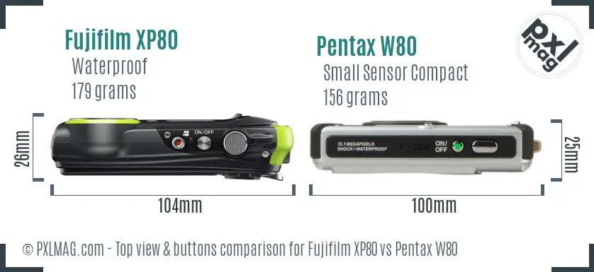 Fujifilm XP80 vs Pentax W80 top view buttons comparison