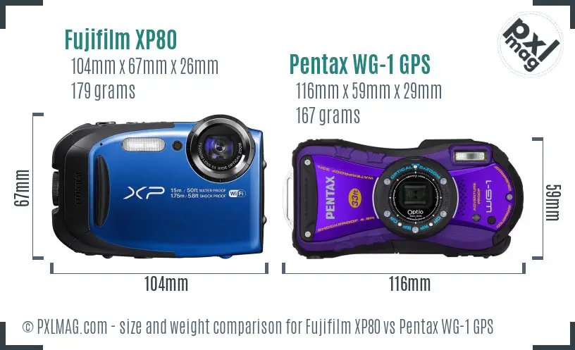 Fujifilm XP80 vs Pentax WG-1 GPS size comparison Fujifilm XP80 vs Pentax WG-1 GPS size comparison