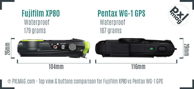 Fujifilm XP80 vs Pentax WG-1 GPS top view buttons comparison