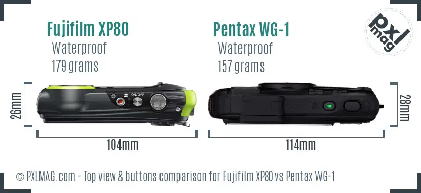 Fujifilm XP80 vs Pentax WG-1 top view buttons comparison