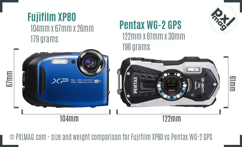 Fujifilm XP80 vs Pentax WG-2 GPS size comparison