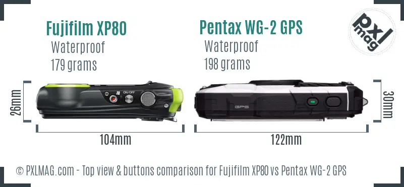 Fujifilm XP80 vs Pentax WG-2 GPS top view buttons comparison
