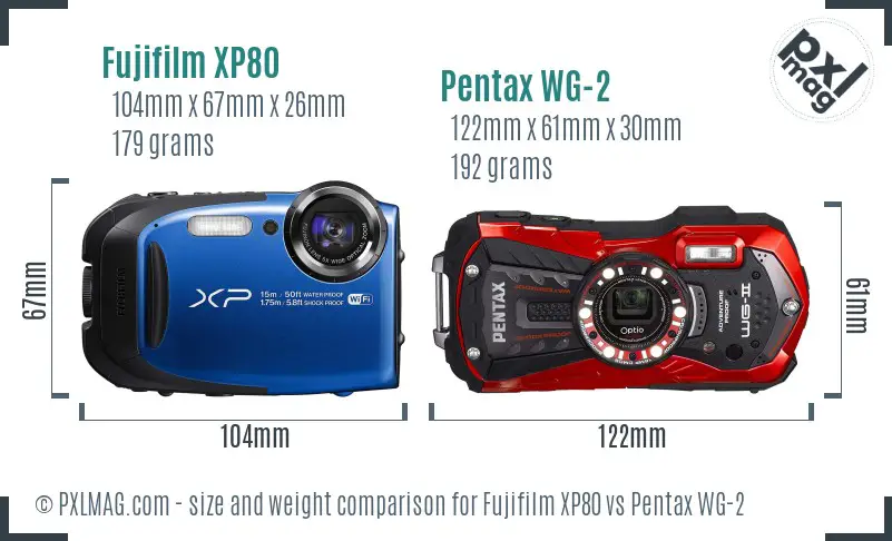 Fujifilm XP80 vs Pentax WG-2 size comparison