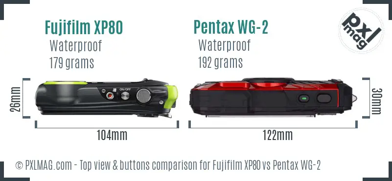Fujifilm XP80 vs Pentax WG-2 top view buttons comparison
