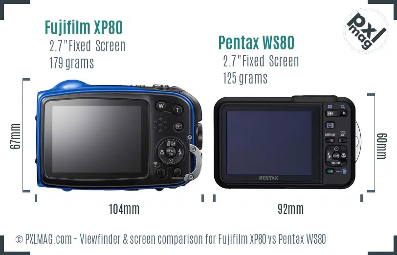 Fujifilm XP80 vs Pentax WS80 Screen and Viewfinder comparison