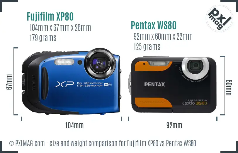 Fujifilm XP80 vs Pentax WS80 size comparison