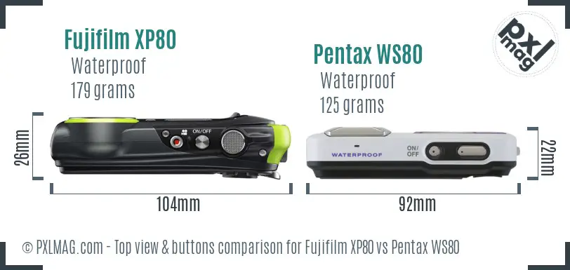 Fujifilm XP80 vs Pentax WS80 top view buttons comparison
