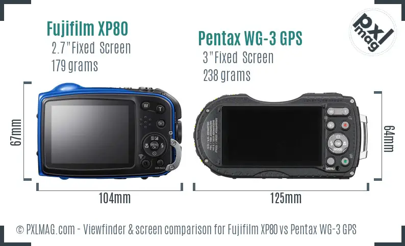 Fujifilm XP80 vs Pentax WG-3 GPS Screen and Viewfinder comparison