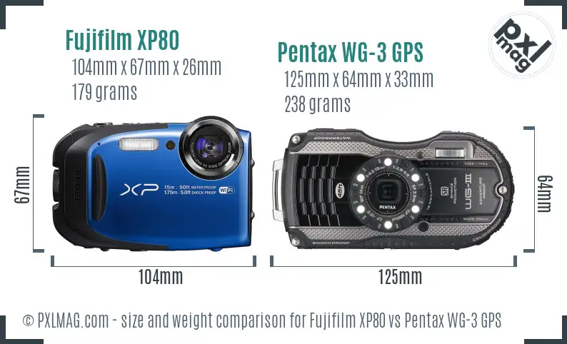 Fujifilm XP80 vs Pentax WG-3 GPS size comparison