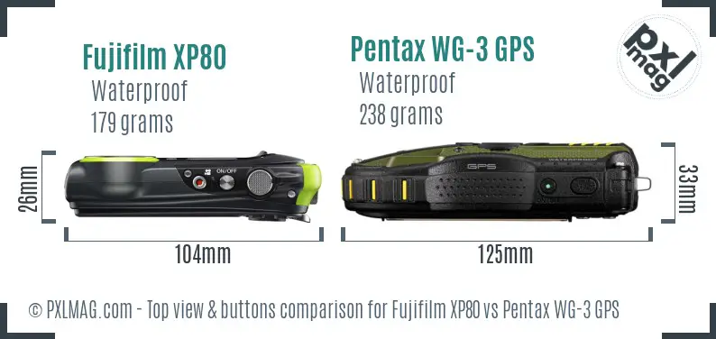 Fujifilm XP80 vs Pentax WG-3 GPS top view buttons comparison