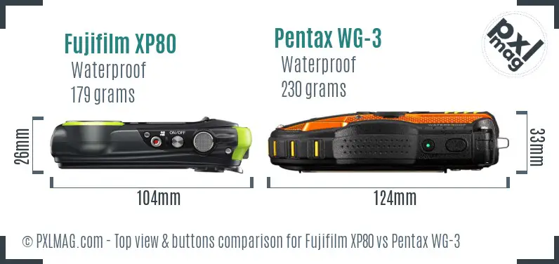 Fujifilm XP80 vs Pentax WG-3 top view buttons comparison Fujifilm XP80 vs Pentax WG-3 top view buttons comparison