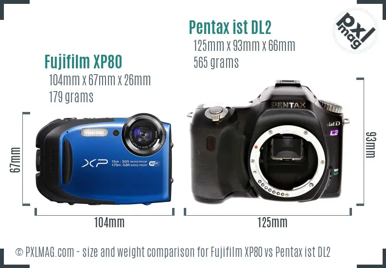 Fujifilm XP80 vs Pentax ist DL2 size comparison